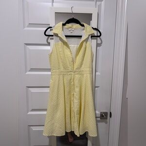 C Yellow Textured Collared Midi Dress